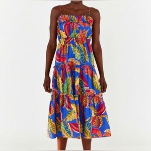 FARM Rio Colorful Leaf Print Midi Dress